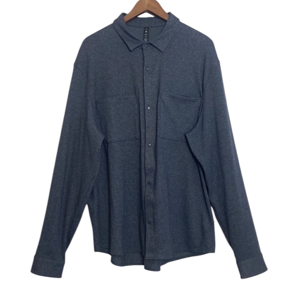 Lululemon Soft Knit Overshirt Mens XXL Heathered Blue Long Sleeve Collar Pocket